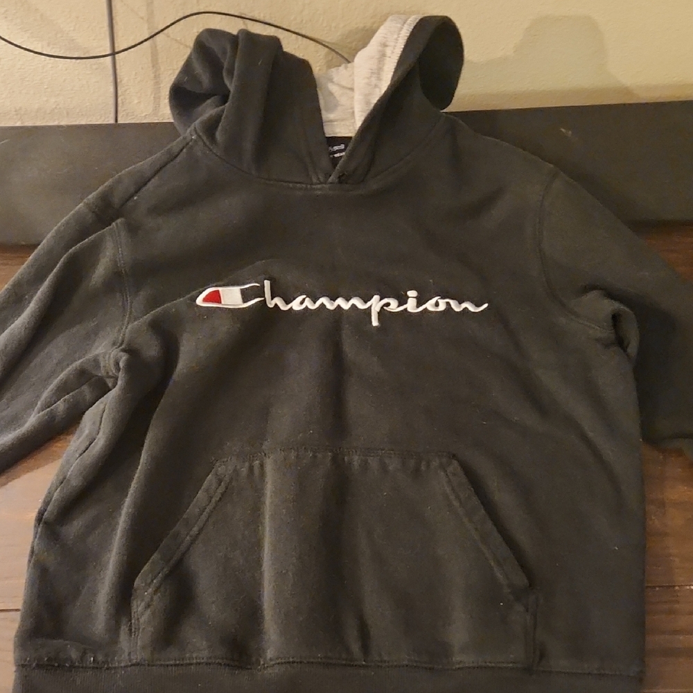 Boys Black Champion Hoodie with Embroidered Logo